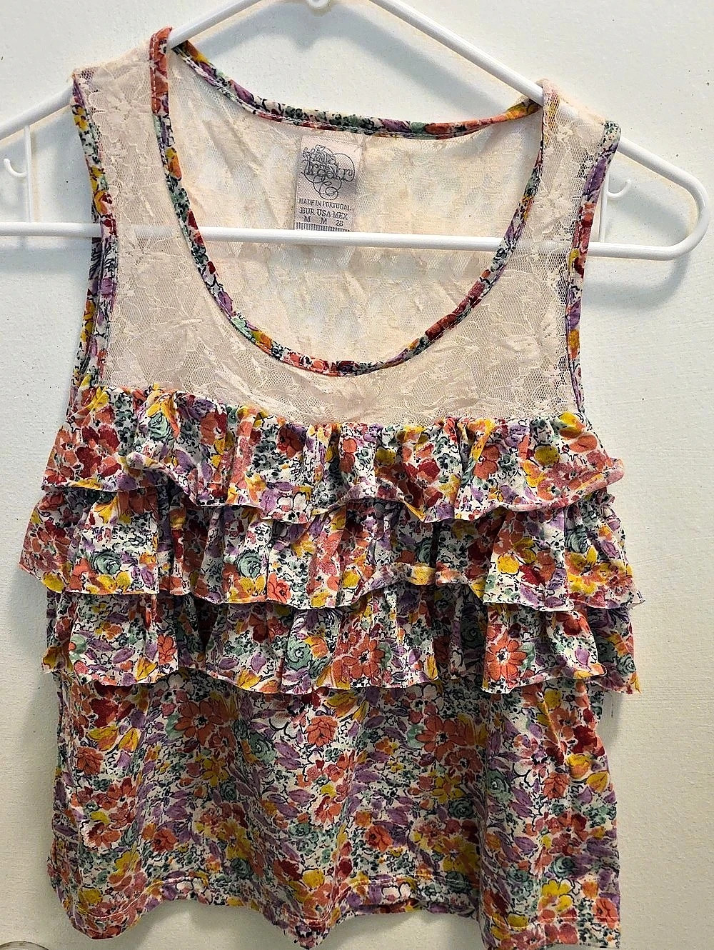 Zara Floral Ruffle Tank Top Multicolor Size Medium